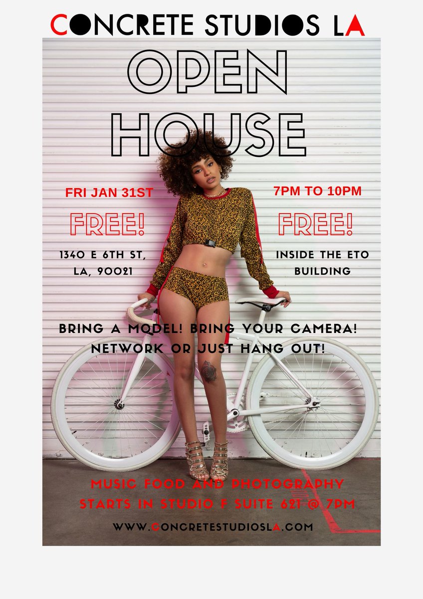 We are opening our gorgeous studios on January 31st to new photographers, models, videographers and other creatives. We start at 7 PM sharp in Studio F (Suite 621)!
Light refreshments provided! 
Bring your camera and shoot in all our studios. Network and #createhere!