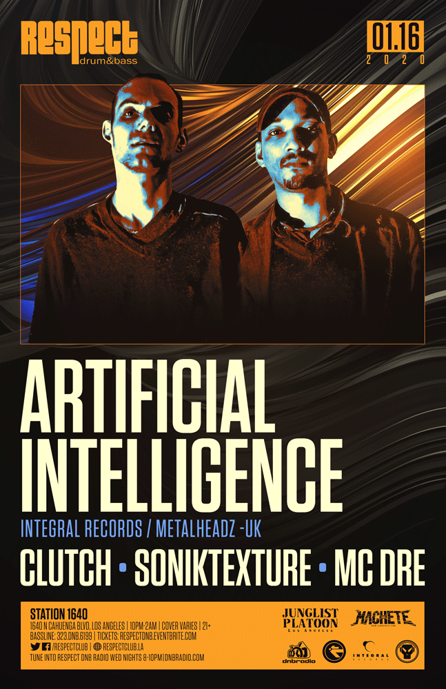 RespectClub's tweet photo. #TONIGHT : Artificial Intelligence @glennAI + @djclutchone + SonikTexture @djandyjames and #mcDre at @station1640 Tickets: https://t.co/QeR6IcNeru https://t.co/300z33ywY6