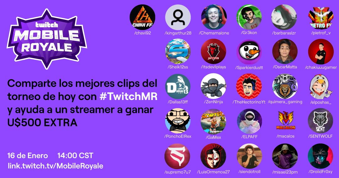 GeekLoungeAR's tweet photo. ¡Ya se está jugando otra edición de Twitch Mobile Royale! 

Comparte el clip de tu streamer favoritando usando #TwitchMR en Twitter y ayudalo a ganar ¡USD 500 adicionales!

Sigue la acción en https://t.co/73EOQSvrCg https://t.co/vwg6hvMM1D
