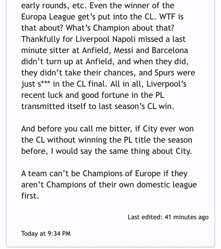 classicbluemoon's tweet image. “In the true sense of the word, Liverpool aren’t European champions”
Interesting. But, in a much truer sense, they are.
#ChampionsLeague #lfc #mcfc #jrbagain