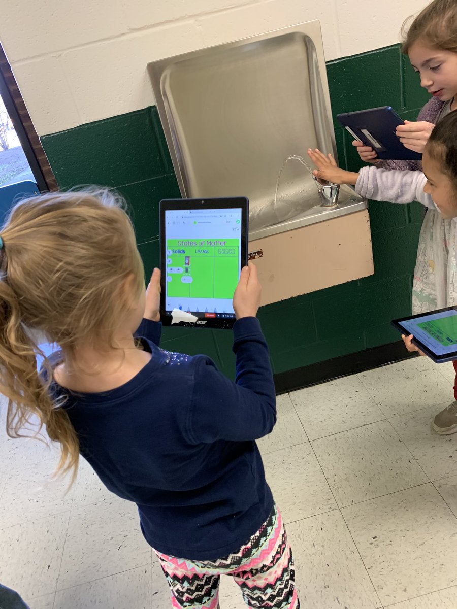 SarahVrhovac's tweet photo. Had so much fun going on a Seesaw Matter Scavenger Hunt around our school!! These kiddos found solids, liquids, and gases all around us! They were able to snap a pic then sort it all on Seesaw! #integrationoftech @Bryan_T_Huber https://t.co/MVBpNAfIYk