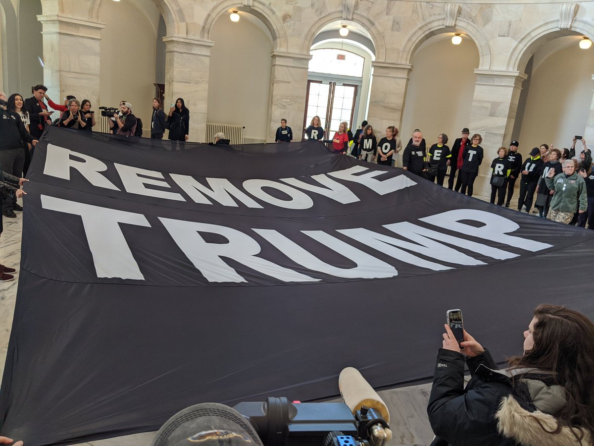 Remove_TrumpNow's tweet photo. BREAKING: Right now, outraged Americans are engaging in civil disobedience in the Russell Senate Building, demanding the removal of Donald Trump from office #SwarmTheSenate #RemoveTrump https://t.co/ZT9mZ4ESdP