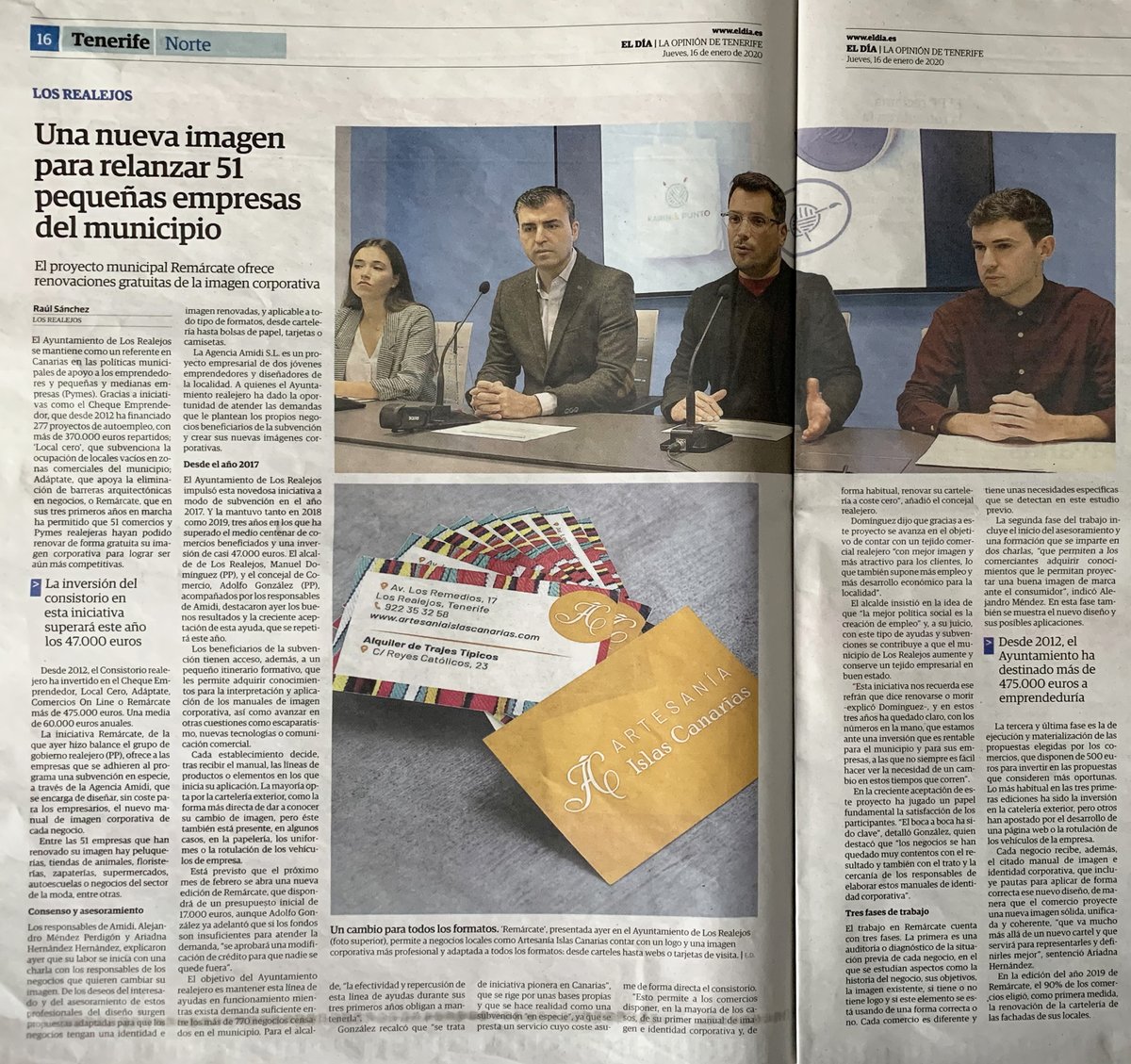 ¡Aparecemos en la prensa con Remárcate! 📰

"Una nueva imagen para relanzar 51 pequeñas empresas del municipio", en el periódico El Día.

➡️ Puedes leer también el artículo en la versión digital: bit.ly/2Nz3R6V