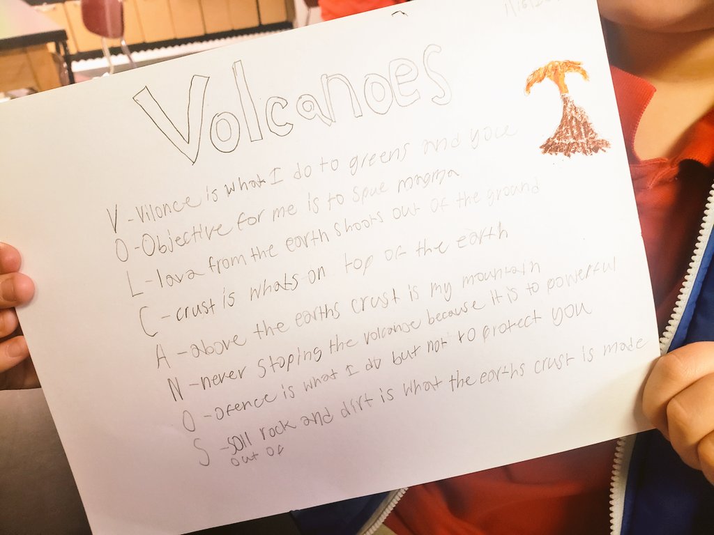 Incorporating literature in our science with acrostic poems! Look at this great one on volcanoes 🌋