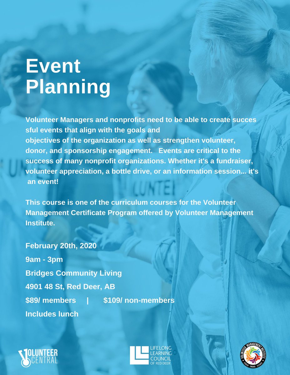 VolManInst's tweet image. Do you want to plan successful #events for your organization?!? 
Then register @volcentral for the February 20,2020 workshop in #RedDeer 🙌🏻 to learn how to create amazing events👌🏻register today! @volcentral 
#eventplanning 
#LoVols #training
#volunteermanagement