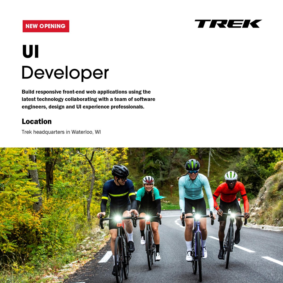 #NewOpening
Create software solutions that entice our web users to engage in a seamless digital experience... and have a blast while doing it! 

Explore the full position description at: app.jobvite.com/j?cj=ob6Pbfw1&…
View all openings at Trek: trek.bike/work-at-trek