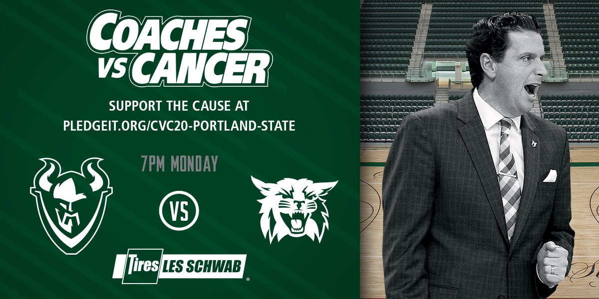 Next week is <a href="/CoachesvsCancer/">Coaches vs. Cancer</a> Suits &amp; Sneakers Week! Get to Viking Pavilion and join the fight at pledgeit.org/cvc20-portland…. Make a pledge for every three we make against <a href="/WeberStateMBB/">Weber State Men’s Basketball</a> Monday night! #GoViks