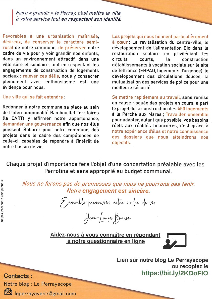 Leperrayscope's tweet photo. Jean-Louis BARON (Le Perray@Venir) est candidat à la Mairie du Perray en Yvelines. Élu municipal depuis 1995 et élu communautaire depuis 2014. https://t.co/HwamUJxP5E