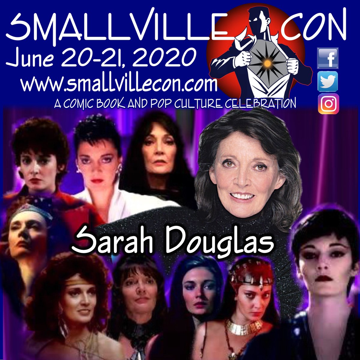 Smallvillecon's tweet photo. We are excited to have our next guest join us in Smallville! We welcome the wonderful Sarah Douglas to the show June 20-21!  #Superman #ConanTheDestroyer #ReturnofSwampThing #VTheFinalBattle #StargateSG1, #Babylon5,  https://t.co/vTsli7XKvH https://t.co/woNKvAWegg