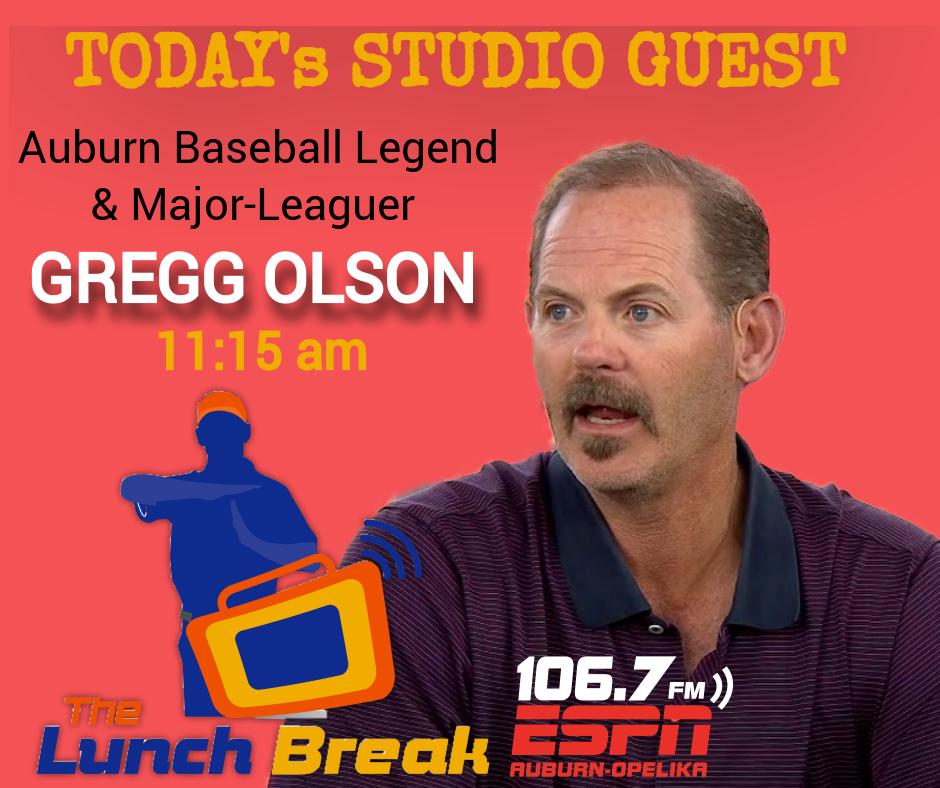 lunchbreakespn's tweet photo. Gregg Olson is on @lunchbreakespn RIGHT NOW! TUne to @ESPN1067 to hear the former major-league and AU baseball star. We're streaming at https://t.co/JJv41R7Oua. https://t.co/we2dT12XYw