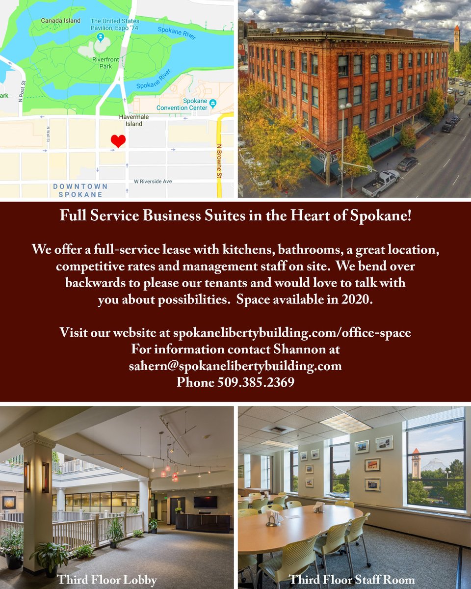 libertyspokane's tweet photo. We have business space coming up for lease in the historic Liberty Building in the heart of Downtown Spokane! Don't miss the opportunity to join our community of leading Spokane businesses. Visit our website for more information and photos https://t.co/hXbdYKi6aD https://t.co/rBg6Acb39h