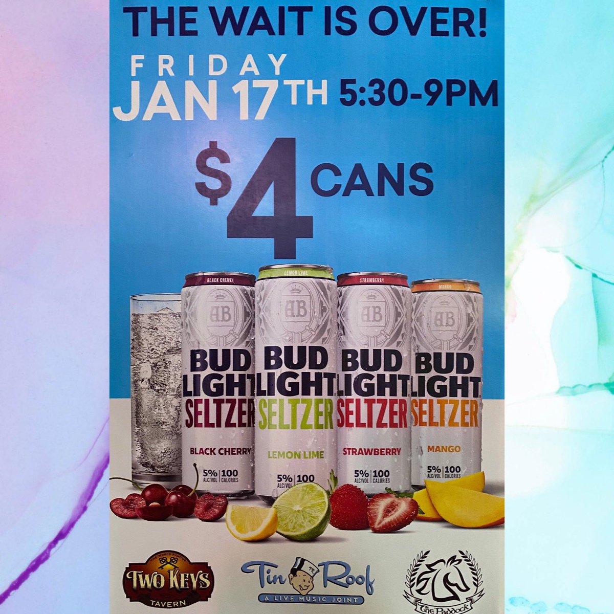 TwoKeysTavern's tweet image. you know you’ve been wanting to try these seltzers from bud light. well we got you. come out tomorrow for a bar crawl with us, @LexTinRoof, &amp;amp; @PADDOCKbarLex. 🍒🍋🍓🍊