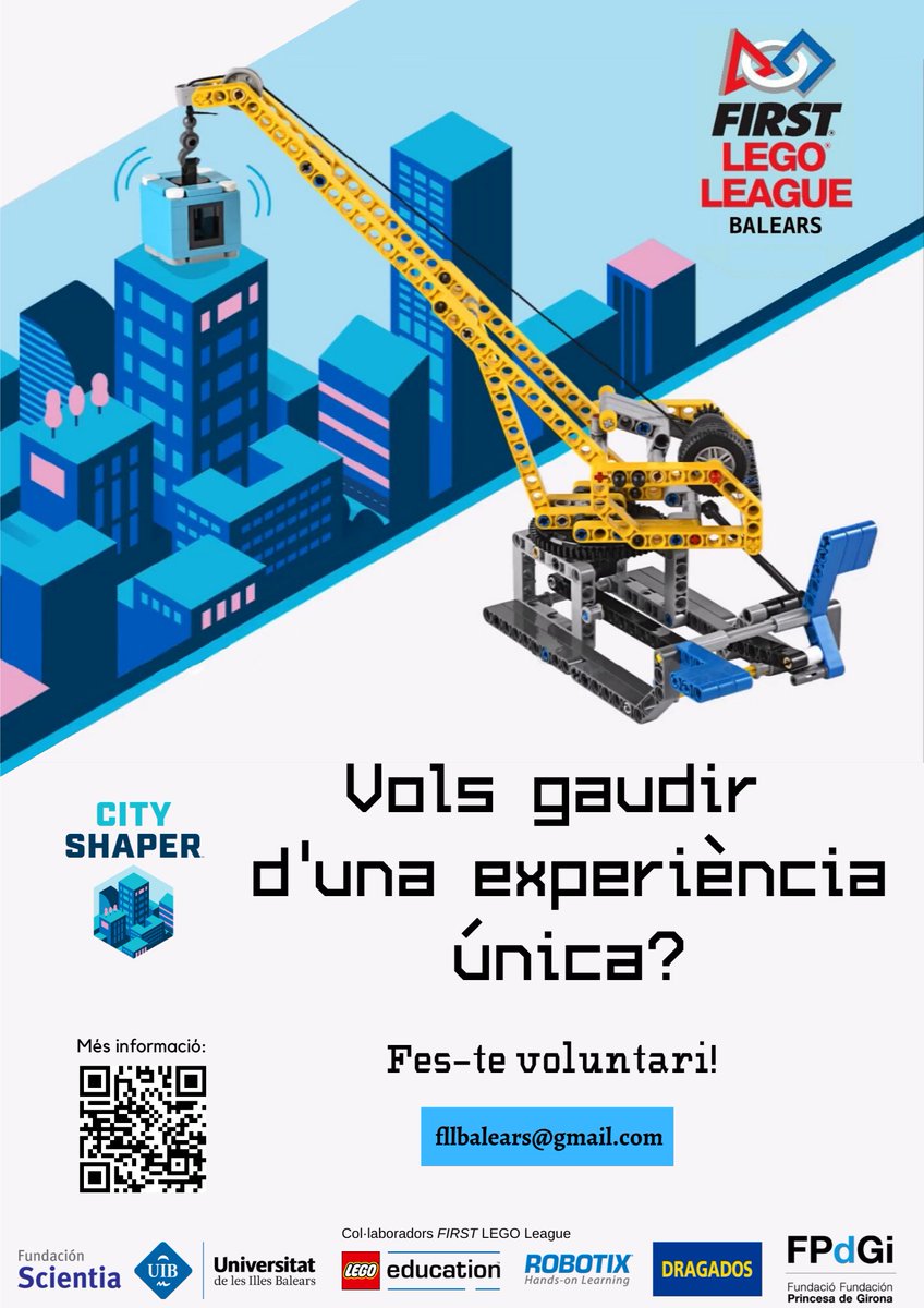 FLLBalears's tweet photo. T'agrada la robòtica i el món de la construcció? Si és així no dubtis en apuntar-te com voluntari per organitzar la FIRST Lego League! Participaràs en un dia molt especial i, a més, aconseguiràs un certificat de participació EPS i un certificat FLL.
https://t.co/lqW8jebc4r https://t.co/8YBvOYRHRx