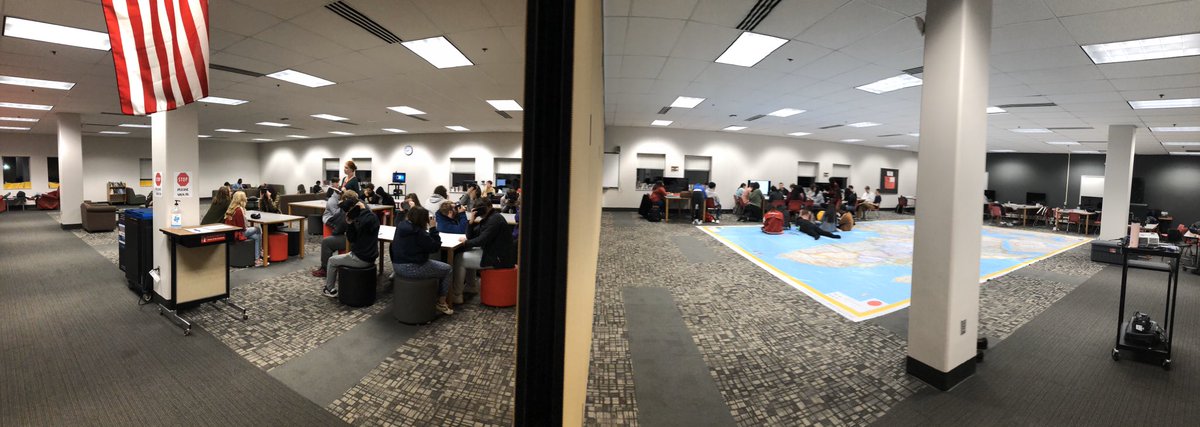 SopoIMC's tweet photo. Our Learning Commons was packed today with students and classes learning more about their ever-changing world #GiantMaps #GoogleExpeditions #makerspace #CreativeCardinals #BeACardinal @SHS_Cardinals https://t.co/dXLhght4vX