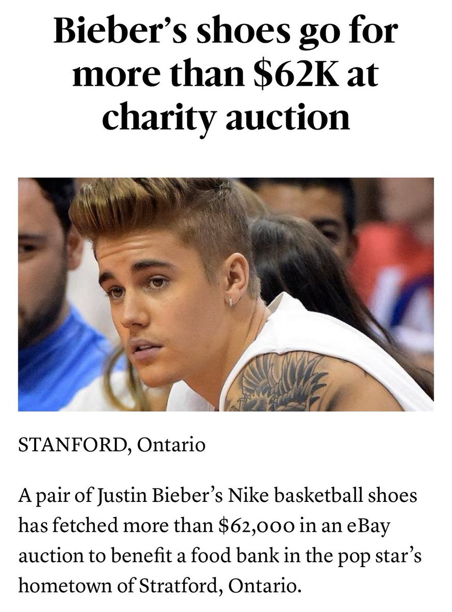 •٢٠١٥
تبرع جاستن ببعض من اغراضه الشخصية لحملة طعام في كندا عشان يبيعها بالمزاد واستخدم الأموال للأعم...