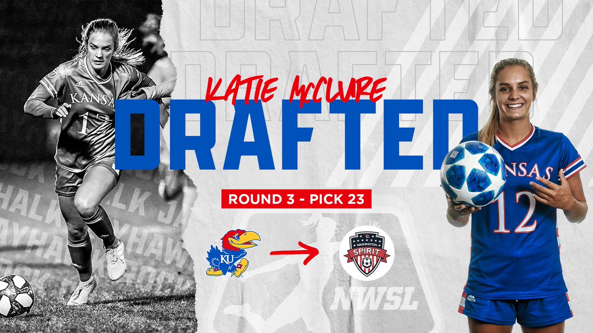 KUWSoccer's tweet photo. Katie McClure is headed to Washington!

@WashSpirit take her with the 23rd overall pick in the @NWSL Draft!

@KatieMac2202 | #RockChalk https://t.co/OR1E8Oc3YV