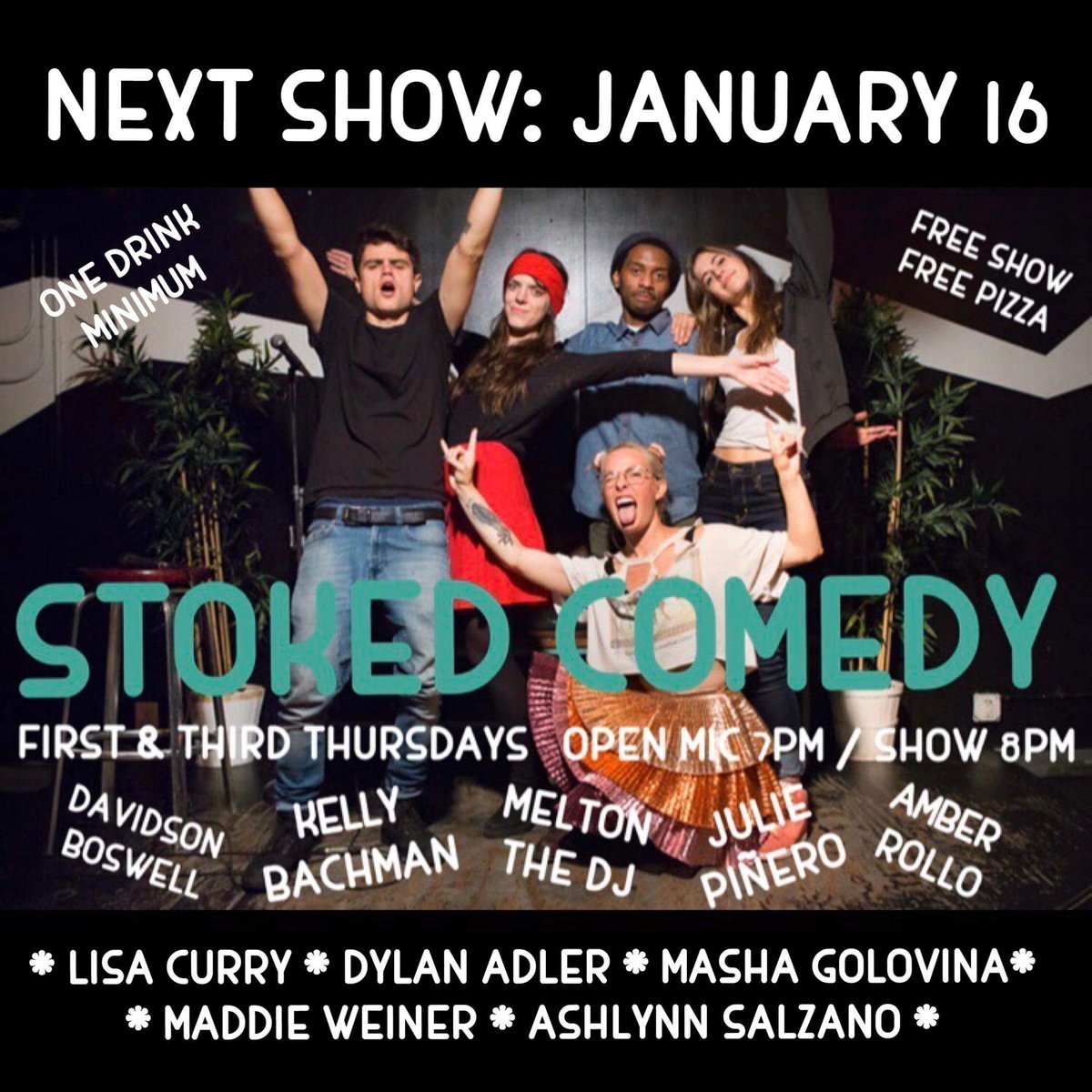 Tonight at <a href="/MadTropical/">MadTropical</a>!!! Hosted by @DavidsonBoswell &amp; <a href="/bellykachman/">Kelly Bachman</a> ♥️

We've got a hottt show for you! 
W/ <a href="/lisa_curry/">LISA CURRY</a> <a href="/DylanAdler6/">Dylan Adler</a> @maddietwiener and more!

Music by Melton the DJ

Free pizza, free show (1 drink min)
Link in bio