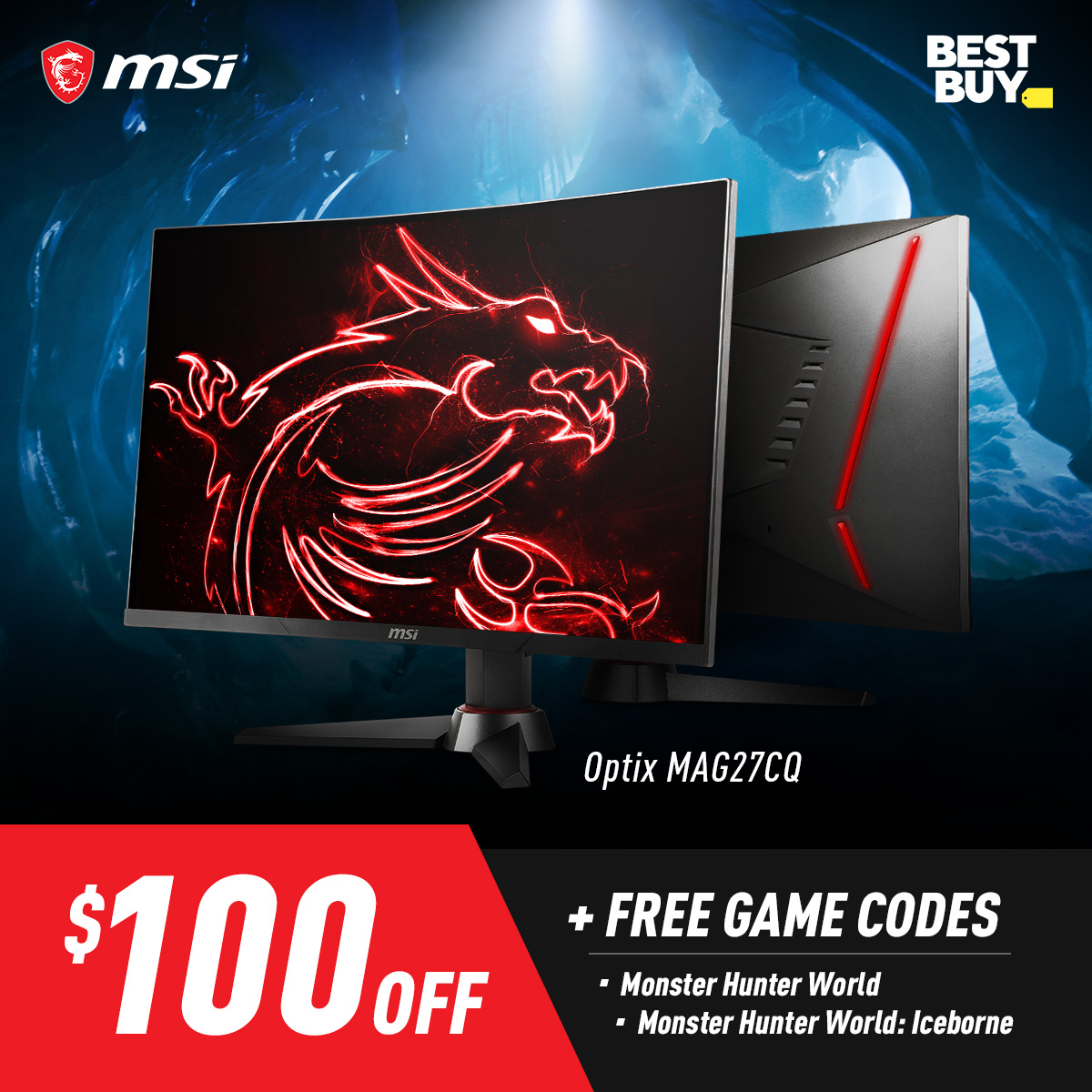 Msi Gaming Usa Time To Upgrade From 1080p To 1440p 144hz Gaming Pick Up Our 27 Mag27cq Qhd 144hz Curved Monitor For 100 Off And Monster Hunter World Iceborne For