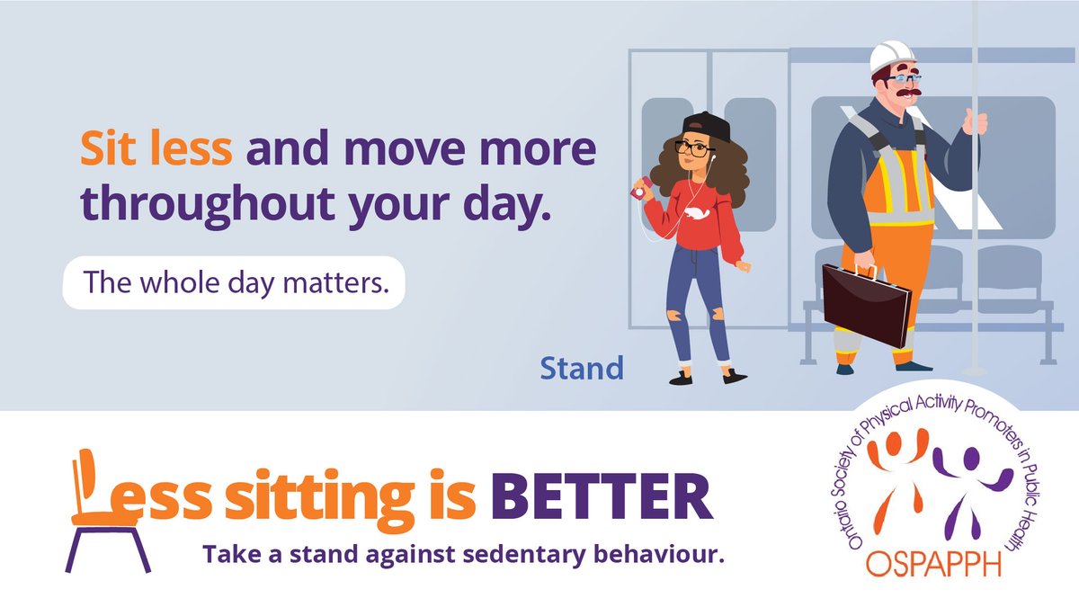 KFLAPH's tweet image. Canadian adults need to sit less and move more throughout the day. How could you #SitLessKFLA? @OSPAPPH #LessSittingIsBetter”