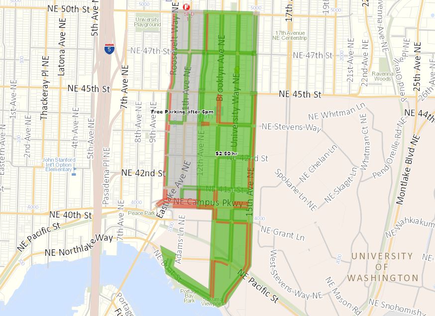 On street parking rates in the U District will change in the U District core in the last week in January. Hourly rates from 8-11 am will go down by 50 cents &amp; rates from 11 am - 5 pm will increase by 50 cents. Find details on this @Seattledot map: seattlecitygis.maps.arcgis.com/apps/MapSeries…