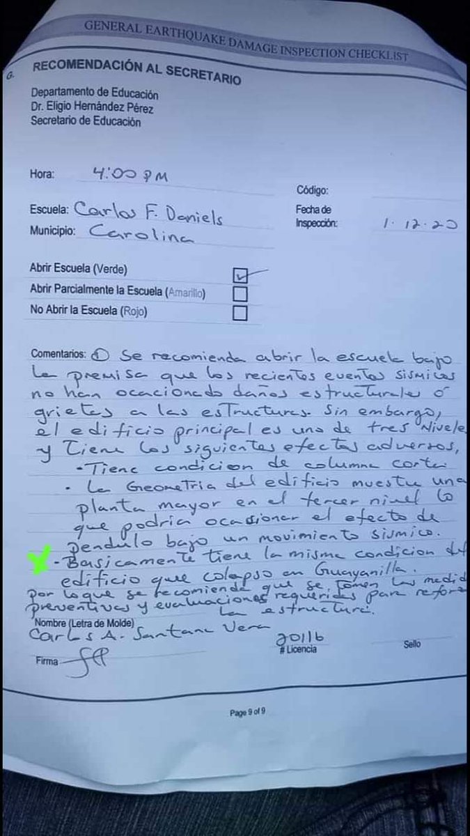 Como es posible que recomienden abrir la escuela pero que en el informe digan que tiene la misma condición de que la escuela colapsada en Guayanilla.  <a href="/riverasaniel/">Julio Rivera-Saniel</a> <a href="/normandoh/">Normando Valentin</a> <a href="/AlexDelgadoPR/">Delgado</a> <a href="/PresentadorRS/">Presentador Rubén Sánchez</a> <a href="/rdariopr/">Rubén Darío</a>