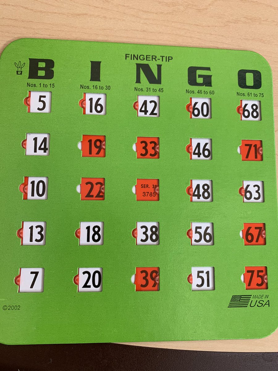 AnaliseDouglas's tweet photo. Small joys: Taking a short break from my day to play a little game of Bingo with the veterans. #Wellness #LuckyTable #medtwitter https://t.co/7iVuK5O5gr