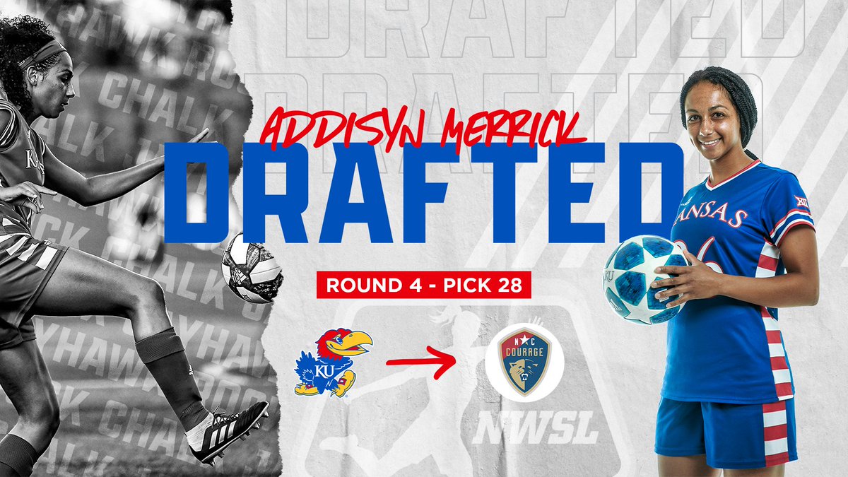 KUWSoccer's tweet photo. Addisyn Merrick is going to @TheNCCourage!

The #Big12SOC Defensive Player of the Year is headed to the @NWSL with the 28th overall pick.

@Addisyn_Merrick | #RockChalk https://t.co/QPB2OABypx