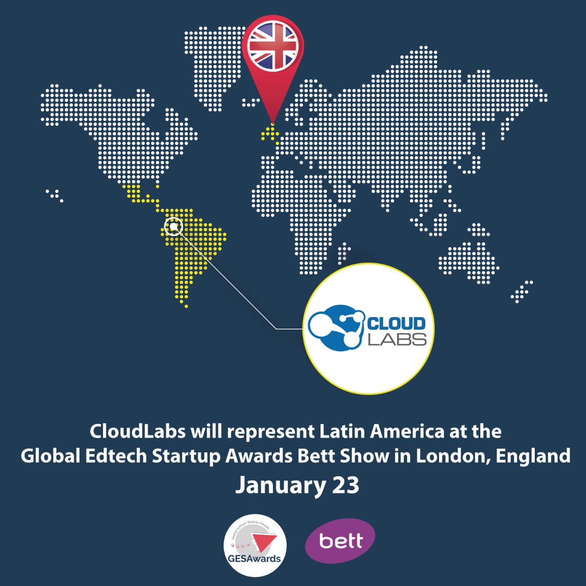 #CloudLabs is one of 18 startups selected as the best from 80+ countries. We will represent Latin America at the finals of the Global Edtech Startup Awards (GESA). This event is looking for the most promising Edtech Startup in the world. #Bett2020 #gesawards #tech #education