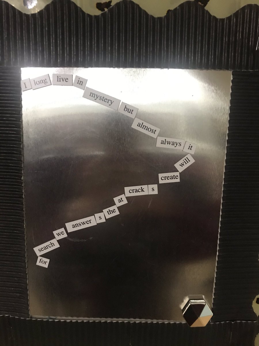 jaglibrarians's tweet photo. Cold, rainy days are perfect for writing poetry with a friend. Take our magnetic poetry challenge and see your creation displayed in the #jhhslib. #misdlibraries #HornJags #TogetherWeWillJFL #jaguarproud https://t.co/jrz9Ddf9lK