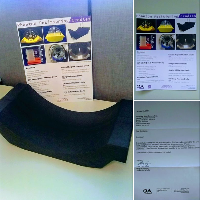 ConsultBoston's tweet photo. Unexpected package arrived today! This is a phantom cradle specifically designed for the #CTDIvol phantom. I look forward to testing it! Thanks QA Benchmark!

#medphys #medicalphysics #diagnostics #imaging #diagmedphys #medicalphysicist https://t.co/h72UACrtsB