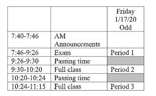 Midterm Schedule for Friday!