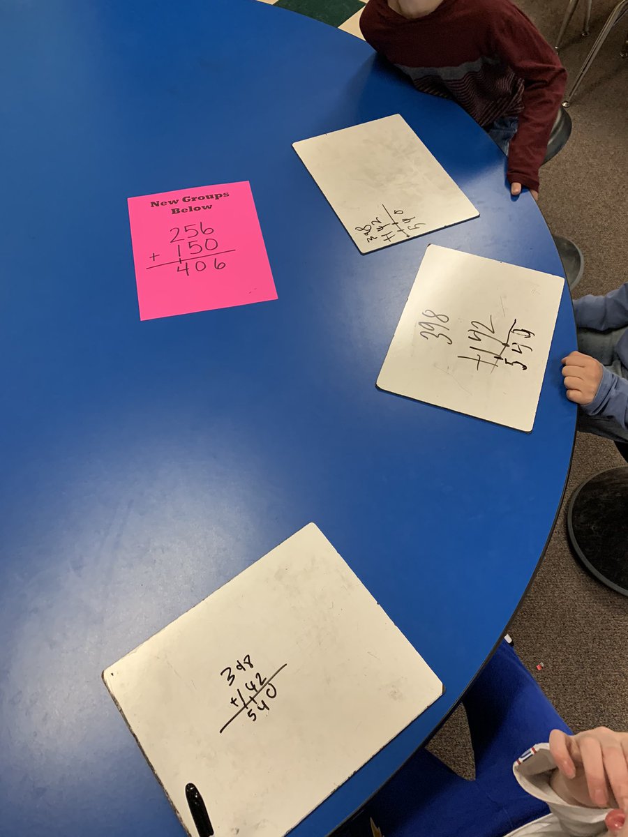 Heusner2ndGrade's tweet photo. “Choose Your Strategy Day” today in 2Sa. Students challenged to try a strategy that challenged them. Same problem/5 strategies to choose from. Lots of math conversations going on here!#HeusnerPride #WHY305 #totalsbelow #newgroupsbelow #arrowway #numberbond #chipmodel https://t.co/DnowmfmrRd