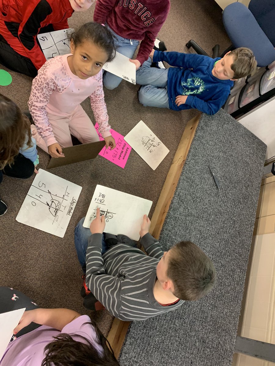 Heusner2ndGrade's tweet photo. “Choose Your Strategy Day” today in 2Sa. Students challenged to try a strategy that challenged them. Same problem/5 strategies to choose from. Lots of math conversations going on here!#HeusnerPride #WHY305 #totalsbelow #newgroupsbelow #arrowway #numberbond #chipmodel https://t.co/DnowmfmrRd