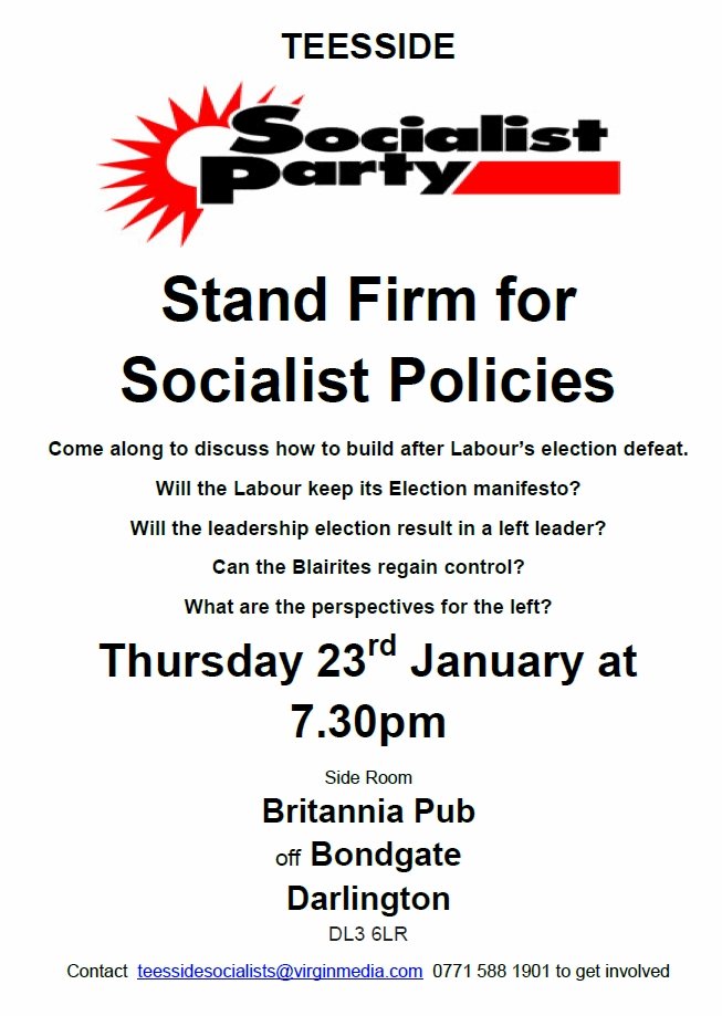 DarloTUSC's tweet photo. Come along and discuss how to prevent the Labour Party moving to the right. Thursday 23rd January at 7.30pm in the Britannia pub. https://t.co/w87JQQVjaP