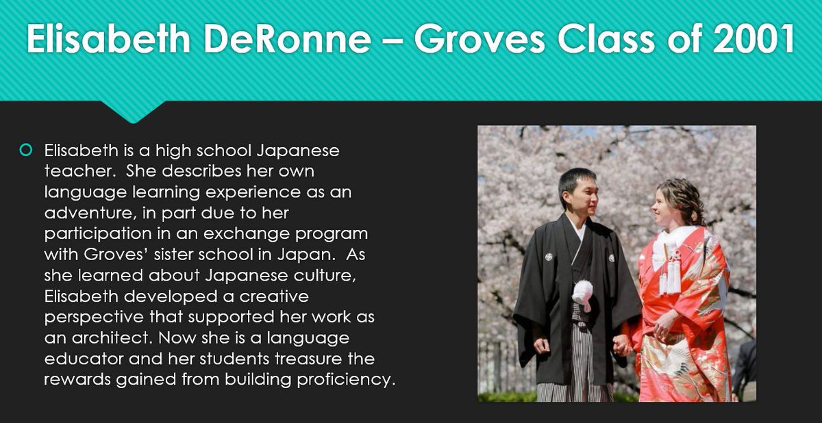 Meet Elisabeth DeRonne, the Groves World Language alumnus of the month!