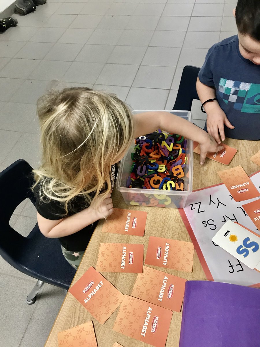 silvestried's tweet photo. Working on our letters/sounds with E and I from Mrs. Renauds Room. I said “the letter “S” is in my name.” E says “Apple starts with the letter “A”. Wednesday brain-power with our JK’s!! ⁦@belleriverbucs⁩ https://t.co/5spstKzi15
