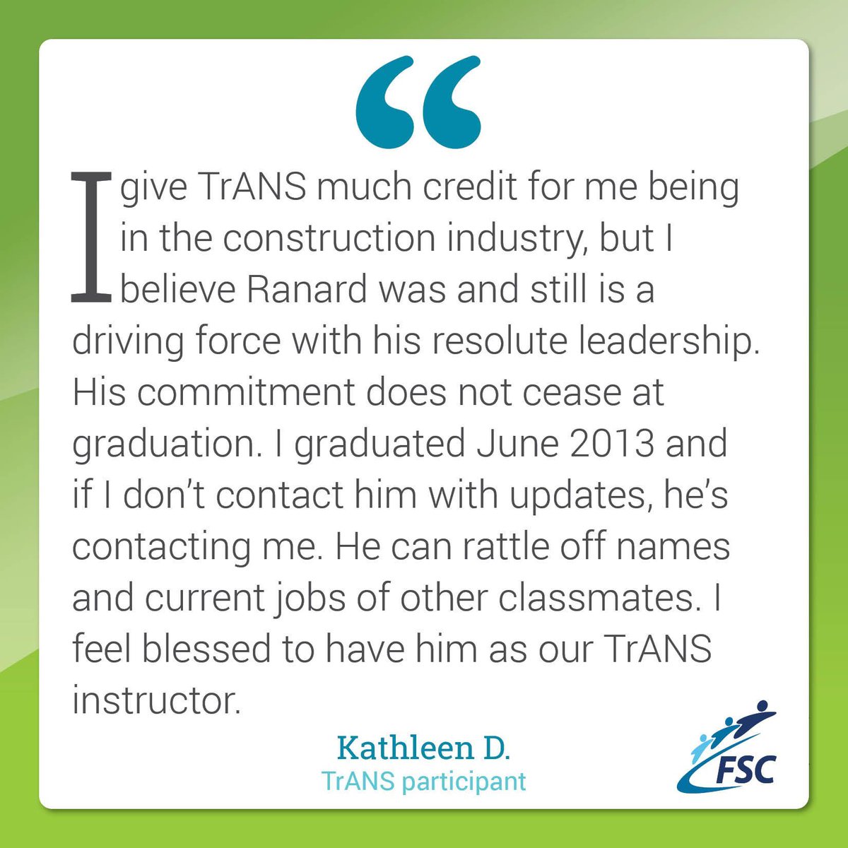 ForwardService's tweet photo. TrANS grads are always telling us great things about their #instructor Ranard. Thank you for being so genuine and caring so much about every student! #ThankfulThursday #FSCquotes #goodteacher https://t.co/JBBrCgPe1o