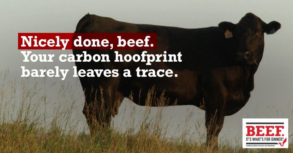 Beef's tweet image. U.S. beef's carbon footprint is 10 to 50 times lower than other regions of the world, making it the leader in sustainable production. biwfd.com/30qreoc