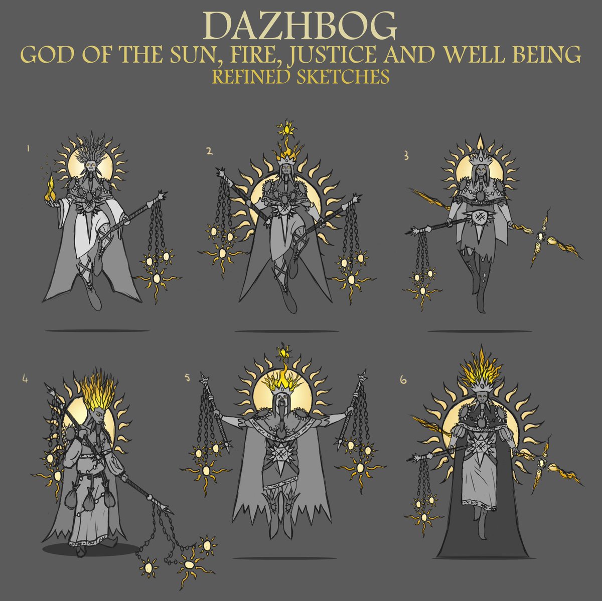 ReneKovacArt's tweet photo. More refined sketches done of the god Dazhbog. Getting into details as well as experimenting with poses. It's time to vote for your favourite design and pose! :)
#art #characterart #characterdesign #gamedev #smite #goddesign #characterconceptart #conceptart #slavicgod https://t.co/IZJ0k3TPzb