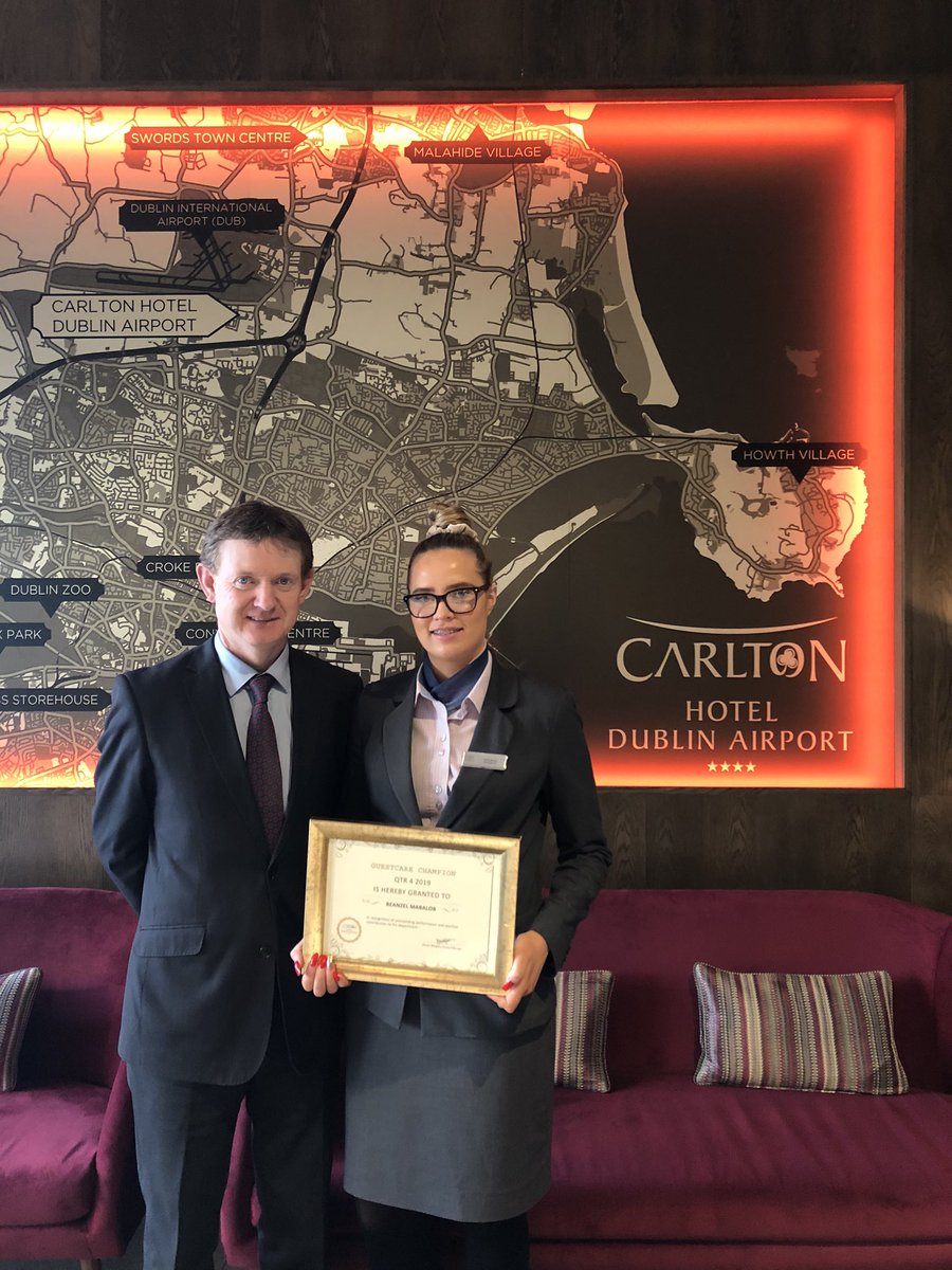Congratulations to Orla Kiely who was awarded employee of the year for 2019. Pictured with our General Manager Declan Meagher. 
#carltondublinairport #employeeoftheyear #carltoncares #businessallstars
