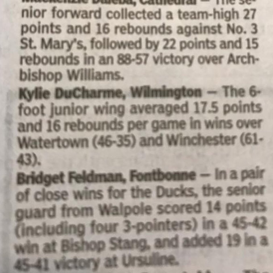 EVOHoops's tweet photo. EVO standout, Kylie Ducharme (6โ0โ, Jr,Wilmington MA, EVOelite c/o 2021) named to Boston Globe players of the week. Congrats on your recognition & posting huge ###โs! #FamilyOn3 #evolutionmade #D1 #prospect @GlobeSchools @NEGRecruiting @GirlsUAA @SelectEventsGB @AdidasGauntlet https://t.co/jMGxMHp9jf