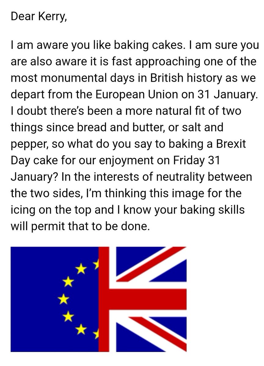 KerrySmith92's tweet photo. Of all the baking requests I've ever received, this is the only one I can honestly say I've ever felt conflicted over #brexit https://t.co/R7miyaVCBL