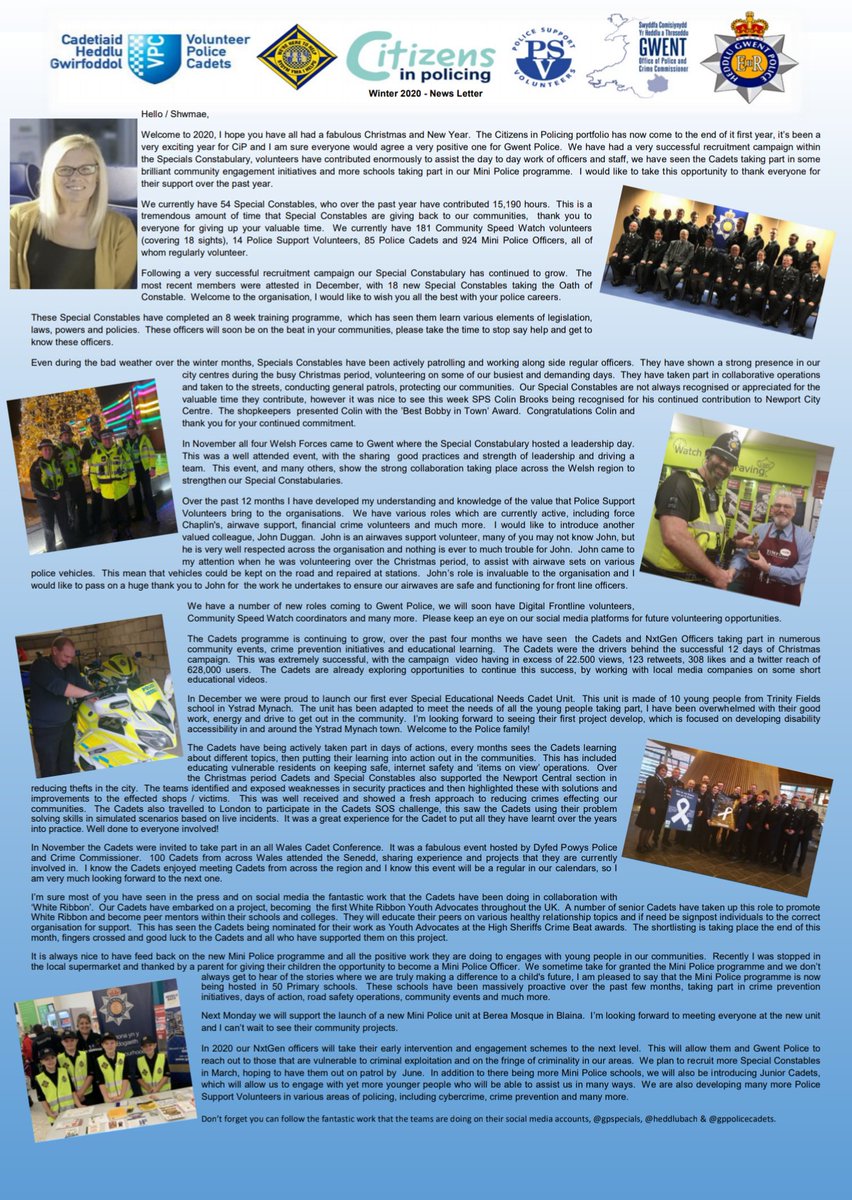 lauraellis01's tweet photo. The #CitizensInPolicing portfolio has come to the end of its first year &amp; here's my new news letter, sharing the great work that the team are doing. Huge thank you to everyone in the team &amp; who supports #CiP. #diolch 
@NationalVPC @GPSpecials @GPPoliceCadets @HeddluBach @CiPCymru https://t.co/WFgbdllzXL