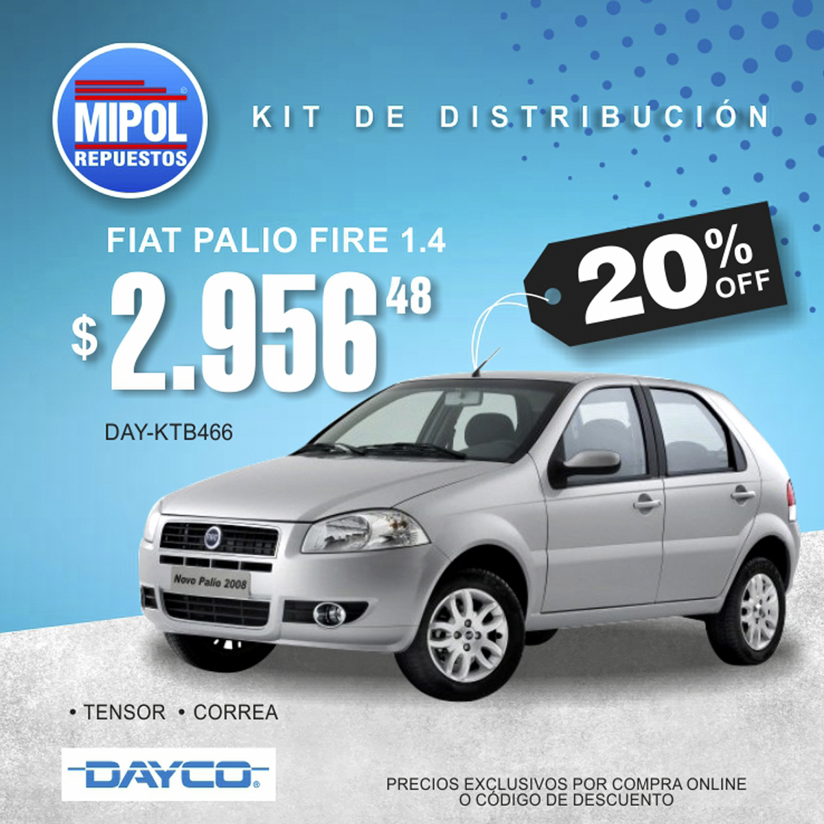 Twitter-এ Mipol Repuestos SA: "Ofertas Mipol https://t.co/8AFcfXVaU3 🔥🤩 Te traemos los Kit de DAYCO pieza fundamental para el correcto funcionamiento del motor 👌 20% OFF con tu online 👈 https://t.co/RwatPv2D2C" /