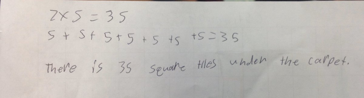 MissMendoza's tweet photo. Thank you @sarahtennis12 for coming in and exploring area with us. Students were asked to figure out how many square tiles were under the carpet without lifting it up. Had a blast! Loved the variety of strategies. #olivepride #cgi https://t.co/4swdz9sBMs