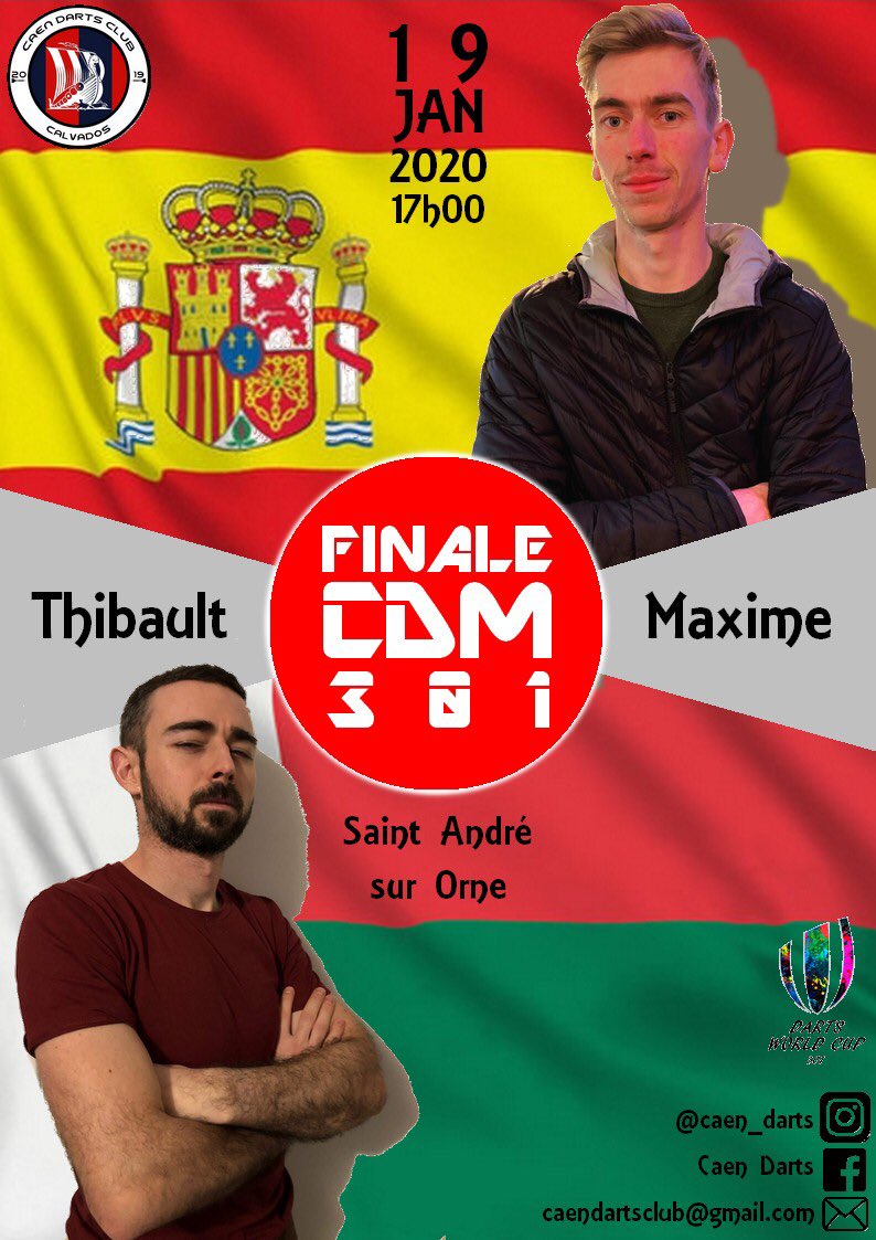 viking_darts's tweet photo. Voici l’affiche officielle de la finale !
Ne manquez pas ce match de haute volée ce dimanche à 17h au Saint André. Un seul en sortira vainqueur...
Et des 16h15, début de la petite finale !
A dimanche 🎯🔥
#darts🎯 #2515dartsworldcup #301 #ilovedarts #caen #Normandie https://t.co/udNh4SSP8L