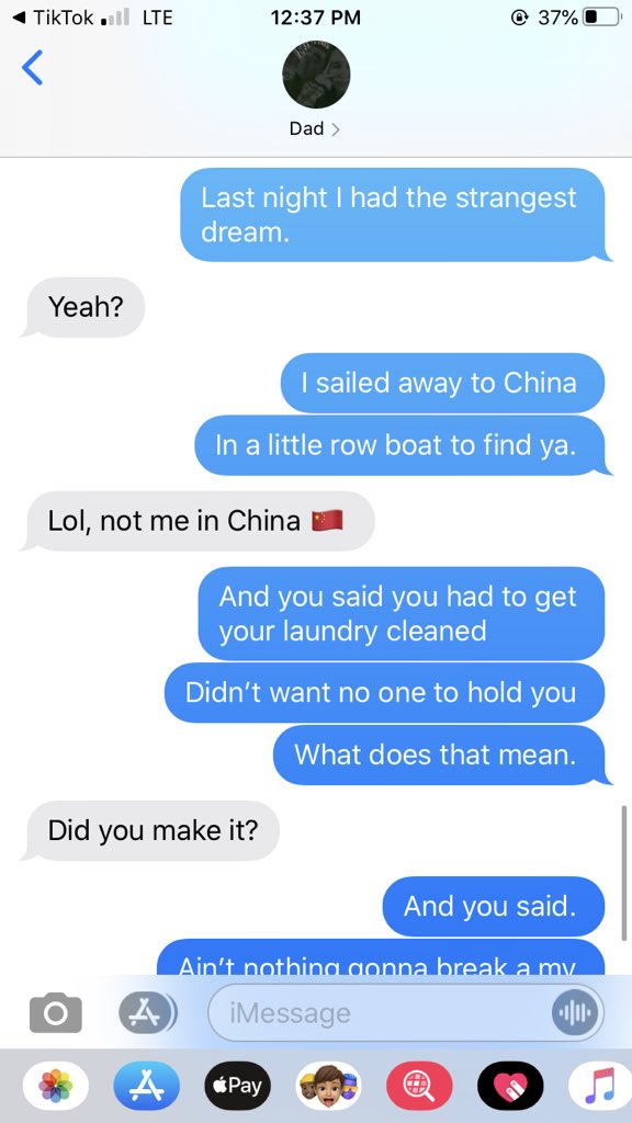 KnottMattie's tweet photo. Yo. I haven’t been on Twitter in a while. But I’m gonna break my silence with these texts between my dad and I #thankstiktok #breakmystride https://t.co/AnbOFbJsM7