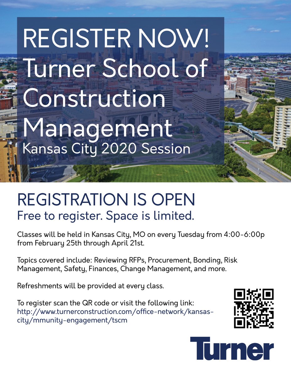 TurnerCo_KC's tweet photo. Now enrolling for The Turner School of Construction Management. https://t.co/MLS3rFTclv https://t.co/4Hl092G3Io