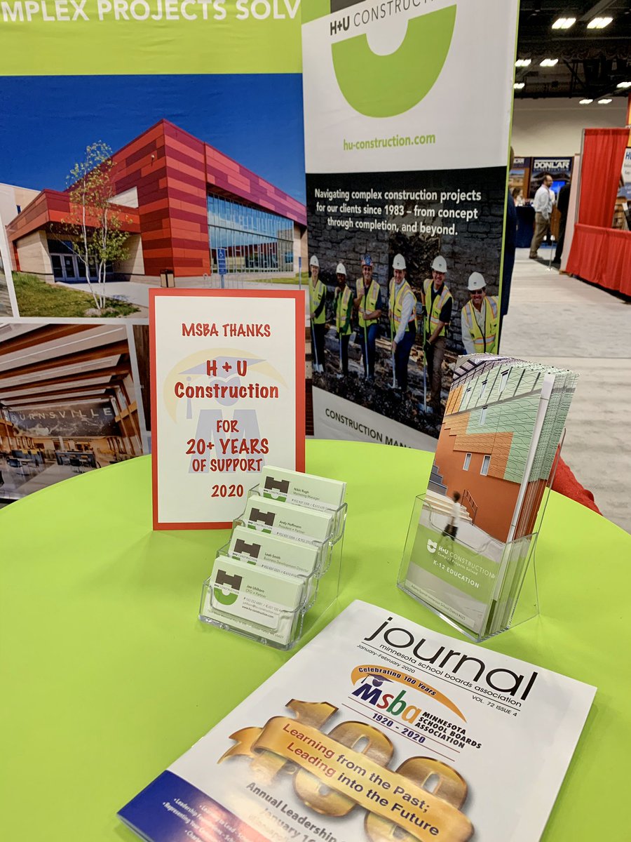 huconstruction's tweet photo. Good to be back at the @mnmsba Annual Leadership Conference! If you’re here, stop by to say hi to us at Booth 308! #MSBA2020 #ProudMember #Education #BuildWithPurpose #ComplexProjectsSolved https://t.co/ZaScv8NN9V