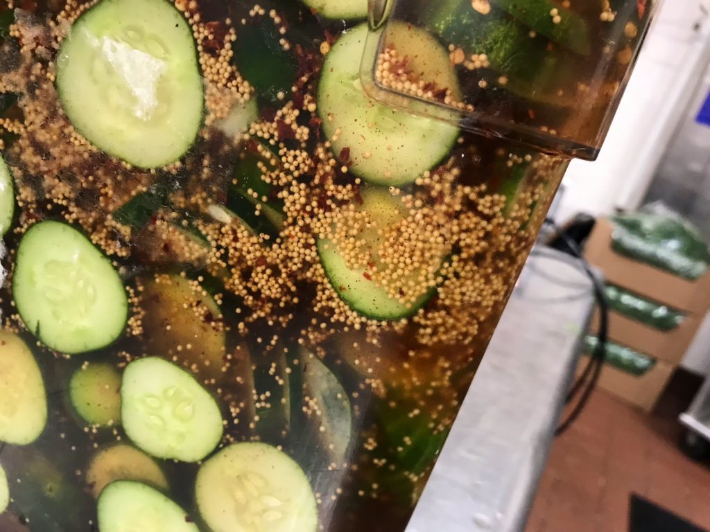chefsebny's tweet photo. Homemade is the new #local right? Decide to make some pickles today. We will have spicy and Dill chips as well spears. Can’t wait for our #tastingfriday next week to interdouce to the @cgps #community #eatshareconnect @flikisdining #scratchcooking #chedslife #german #germanchef https://t.co/kCYs1ecfTm